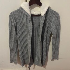 Cozy Gray Women's Sweater with White Accents